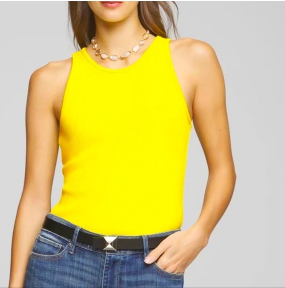 White House Black Market Tops - WHBM Forme Ribbed Yellow Tank